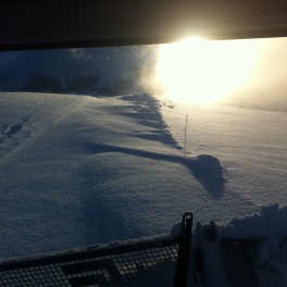 Damage du matin, les pistes de ski de fond soufflées par le vent.