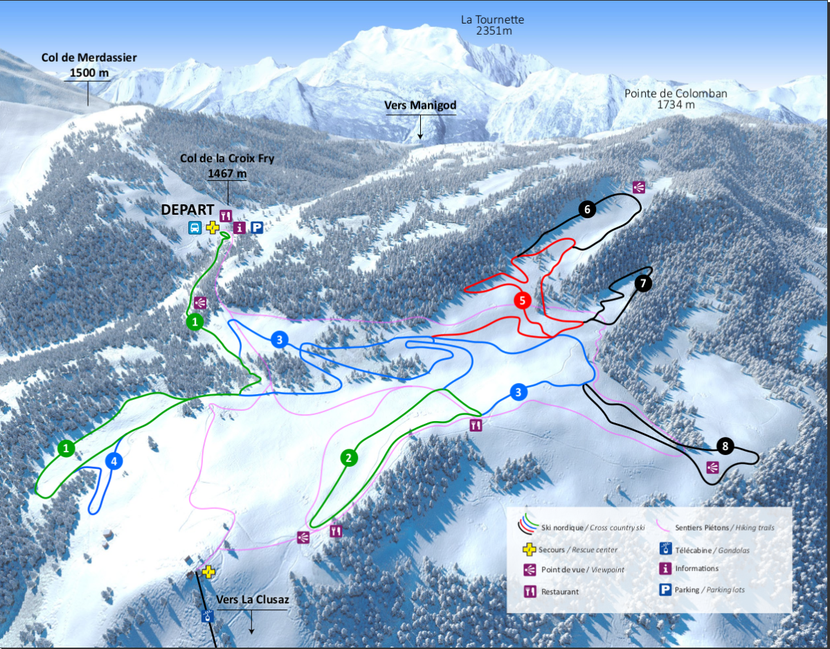Plans du domaine de ski de fond.  Domaine nordique du plateau de Beauregard